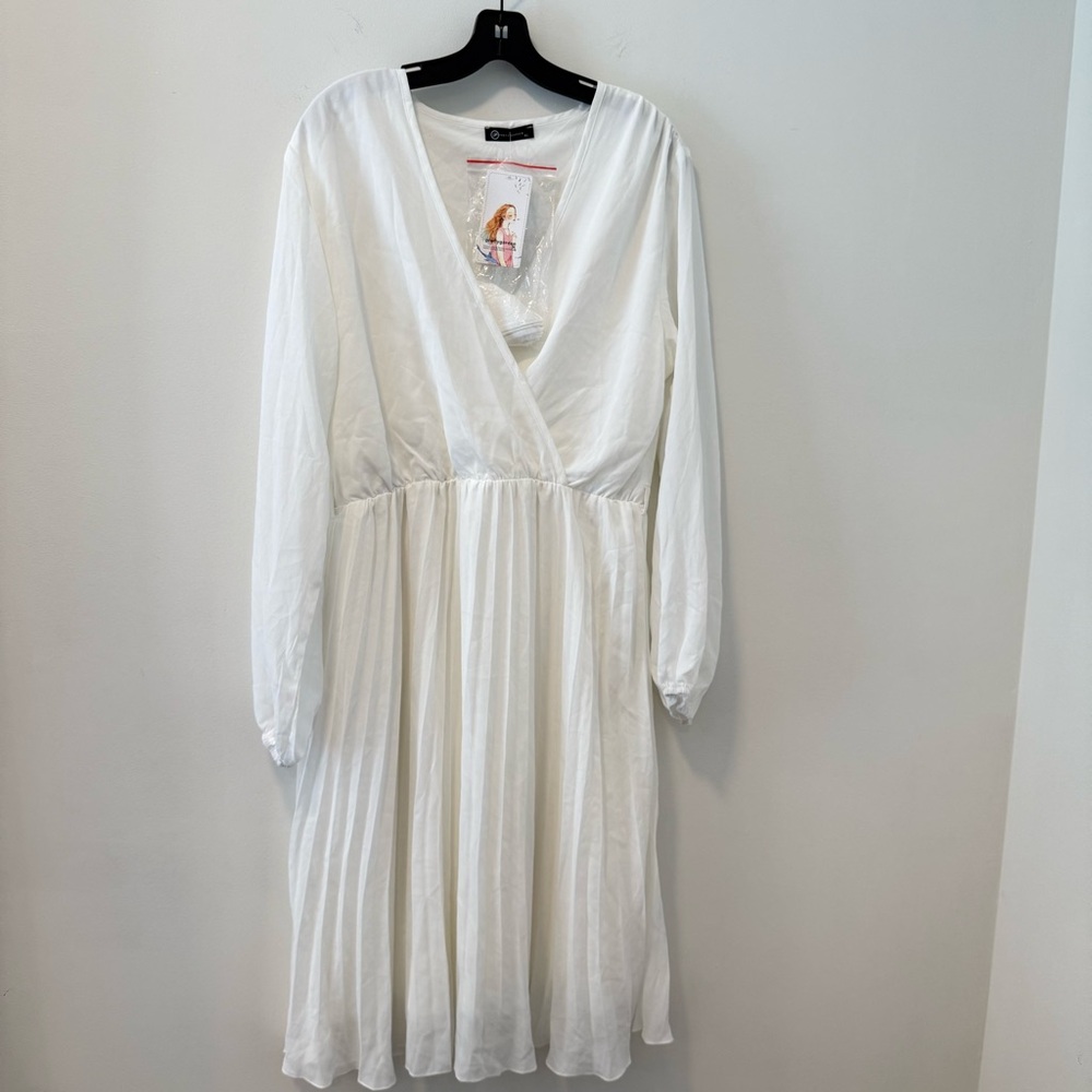 Prettygarden New White Pleated Dress Size XL #Lux-G